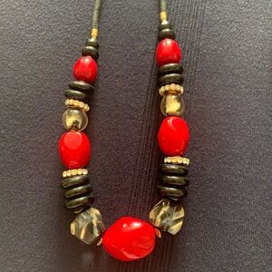 Chicos Elegant Red and Black Beaded Necklace